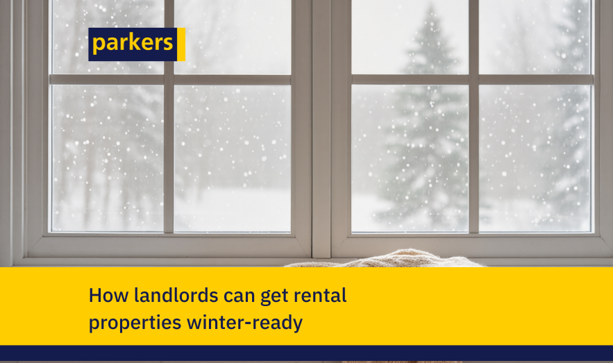 Snow falling outside a window with a blanket on the sill, illustrating Parkers’ guide on how landlords can get rental properties winter-ready.